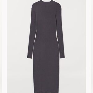 H&M high collar gray ribbed midi dress